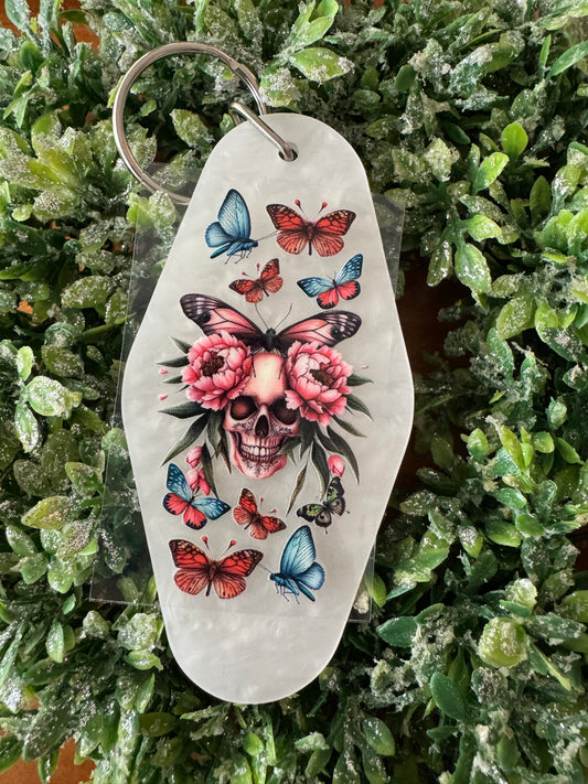 Butterflies Skull Keychain Decal