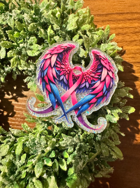 Pink/Blue Ribbon Wings Acrylic