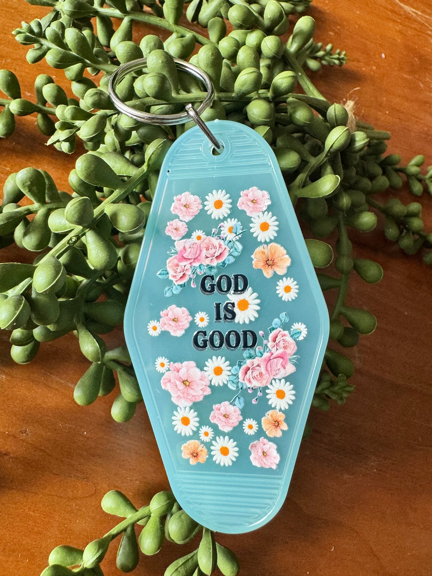 Flowery God Is Good Keychain