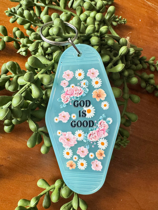 Flowery God Is Good Keychain