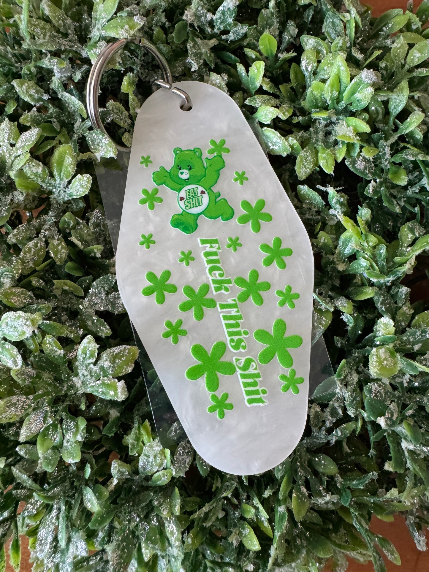 Flowery Green Swear Bear Keychain Decal