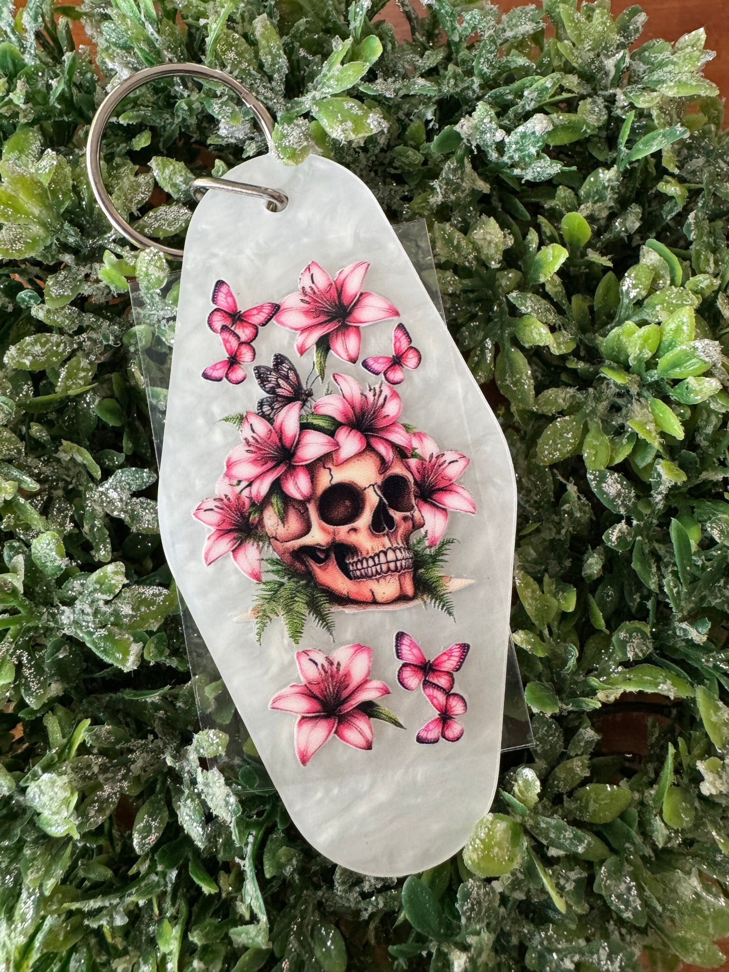 Flowery Skull Keychain Decal