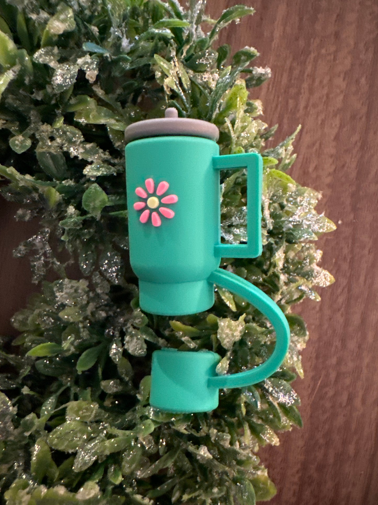 Green Flower Tumbler Straw Topper