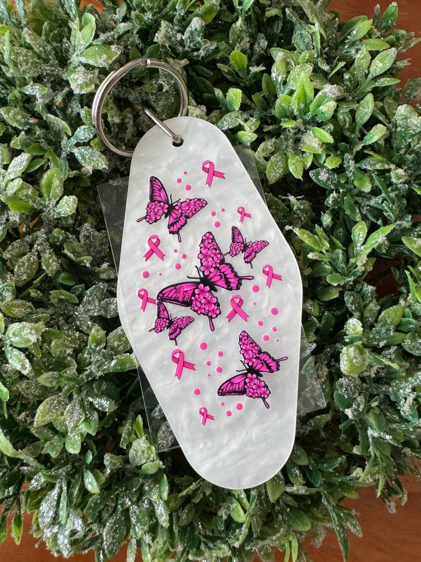 Pink Awareness Butterflies Keychain Decal