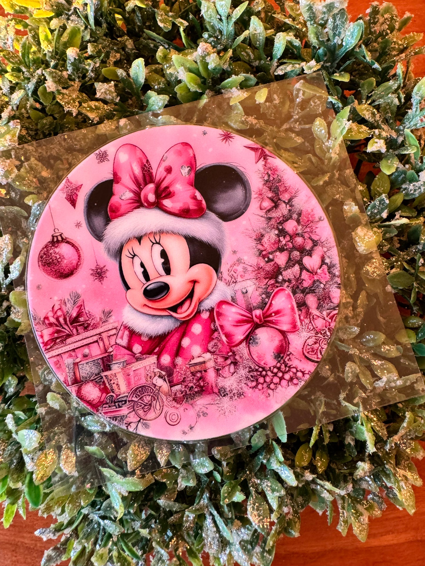 Pink Christmas Mouse Circle Decal