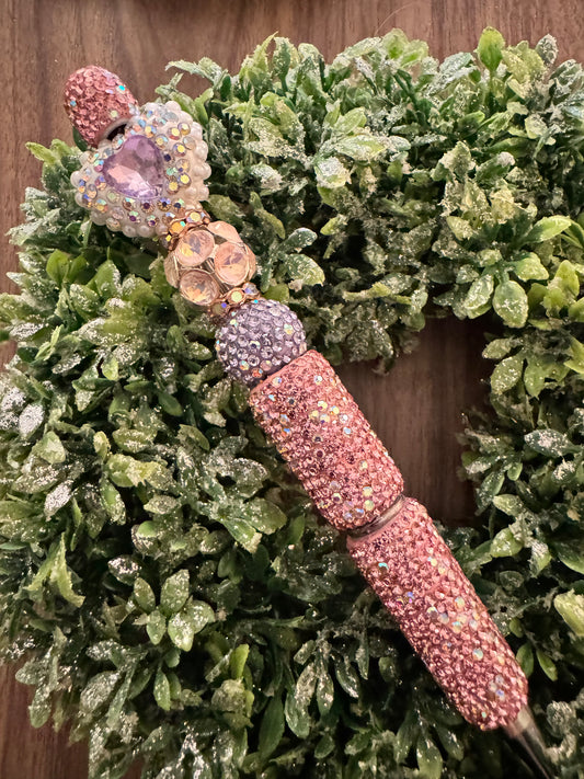 Pink/Purple Crystal Heart Fancy Pen