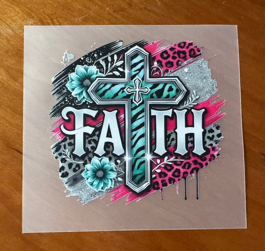 Turquoise Faith Cross Transfer