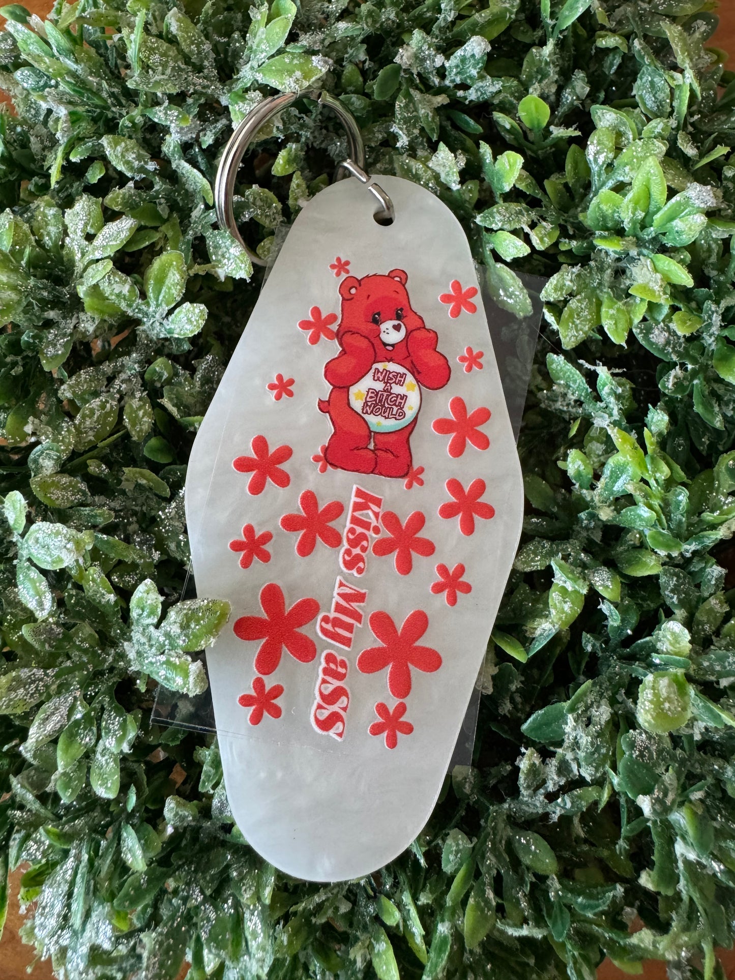 Flowery Red Swear Bear Keychain Decal