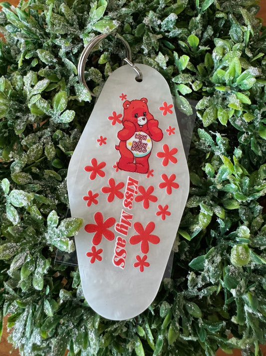 Flowery Red Swear Bear Keychain Decal