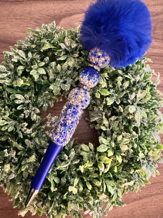 Dark Blue Fluffy Pom Pen