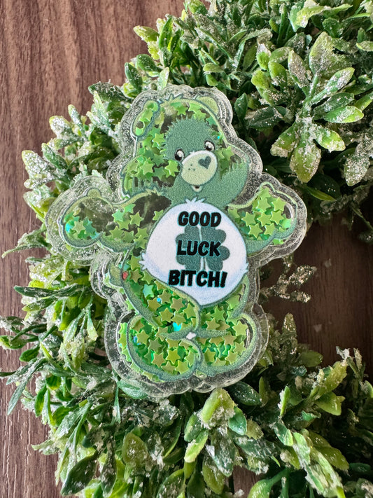 Green Luck Swear Bear Acrylic Shaker