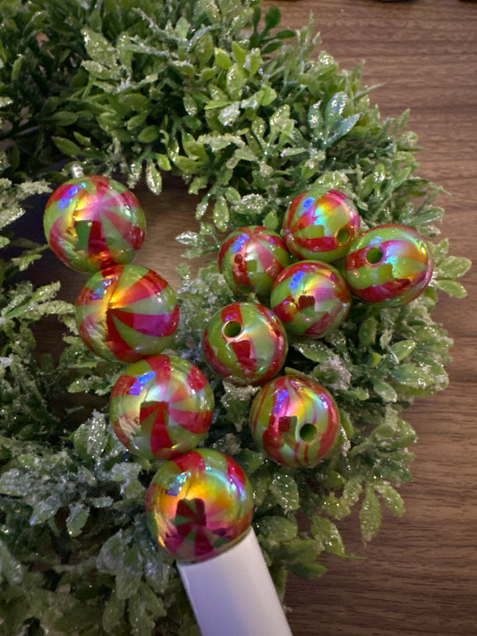 16mm Christmas Swirl Beads (10pcs)