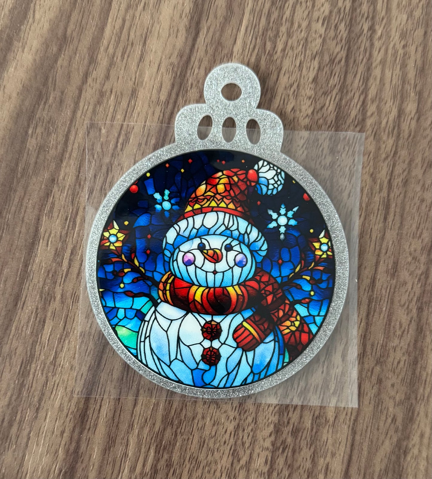 Stained Glass Snowman Circle Decal