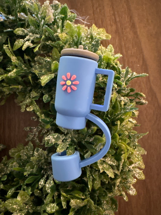 Blue Flower Tumbler Straw Topper