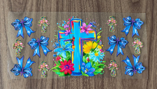 Blue Flowery Cross Cup Wrap