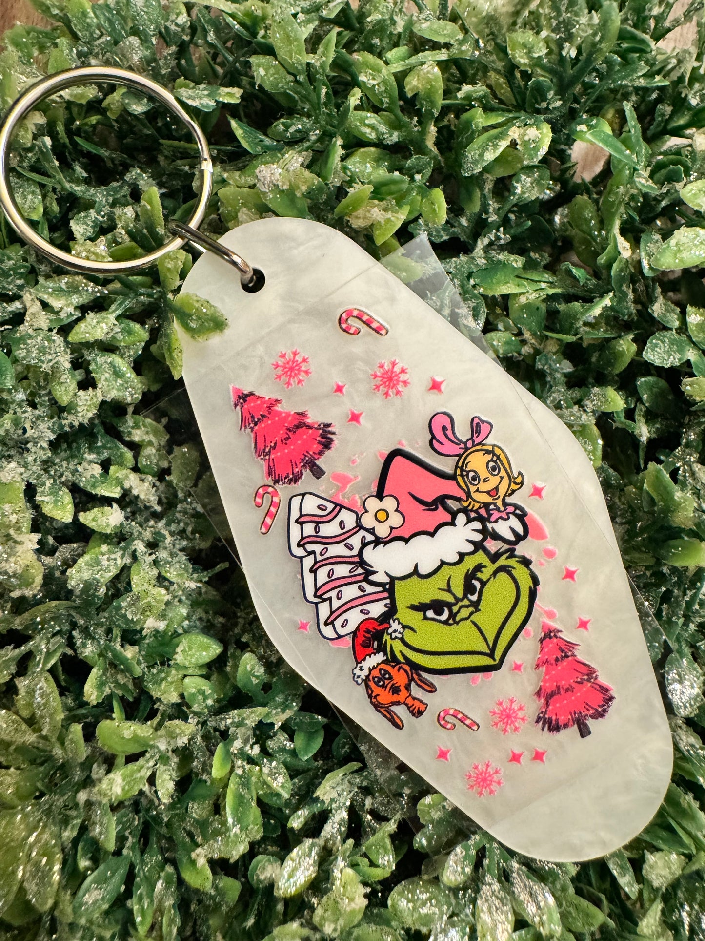 Pink/Green Christmas Guy Keychain Decal