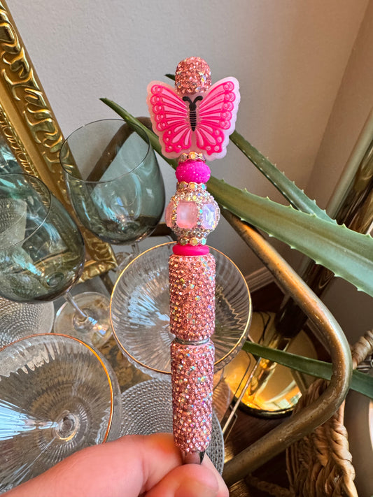 Pink Sparkly Butterfly Fancy Pen