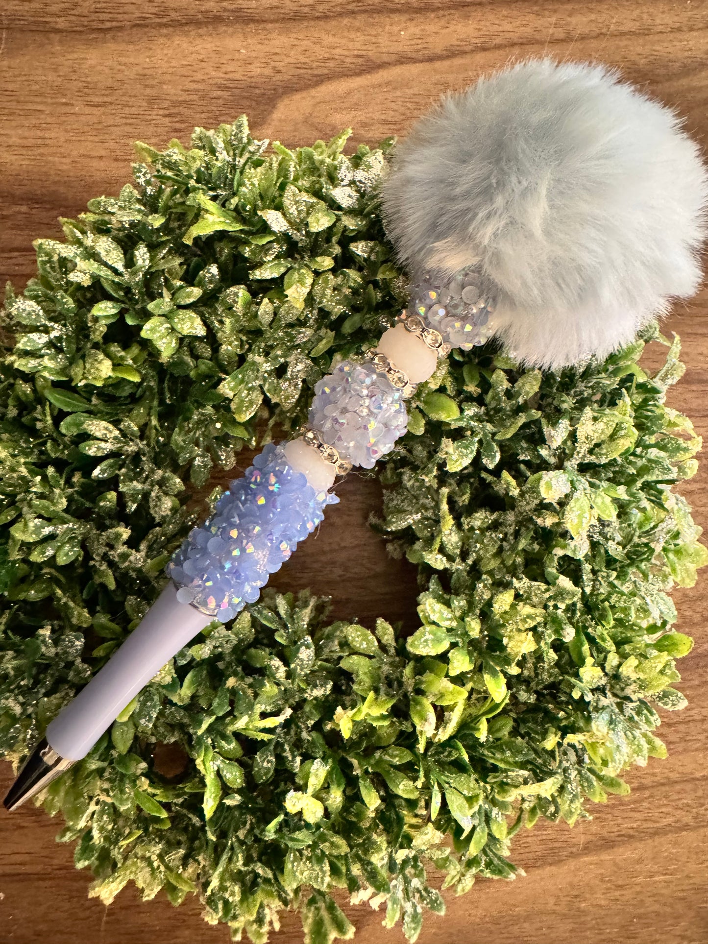 Pastel Blue Fluffy Pom Pen