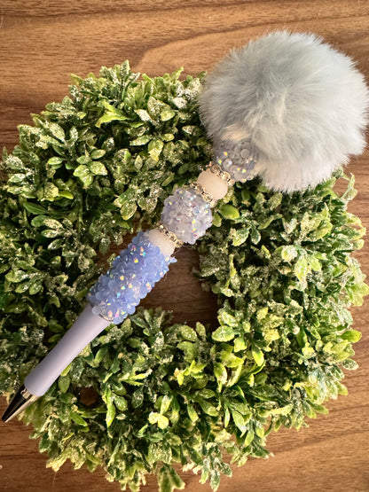 Pastel Blue Fluffy Pom Pen