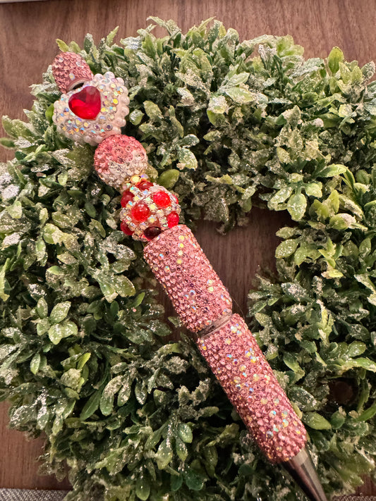 Red/Pink Crystal Heart Fancy Pen