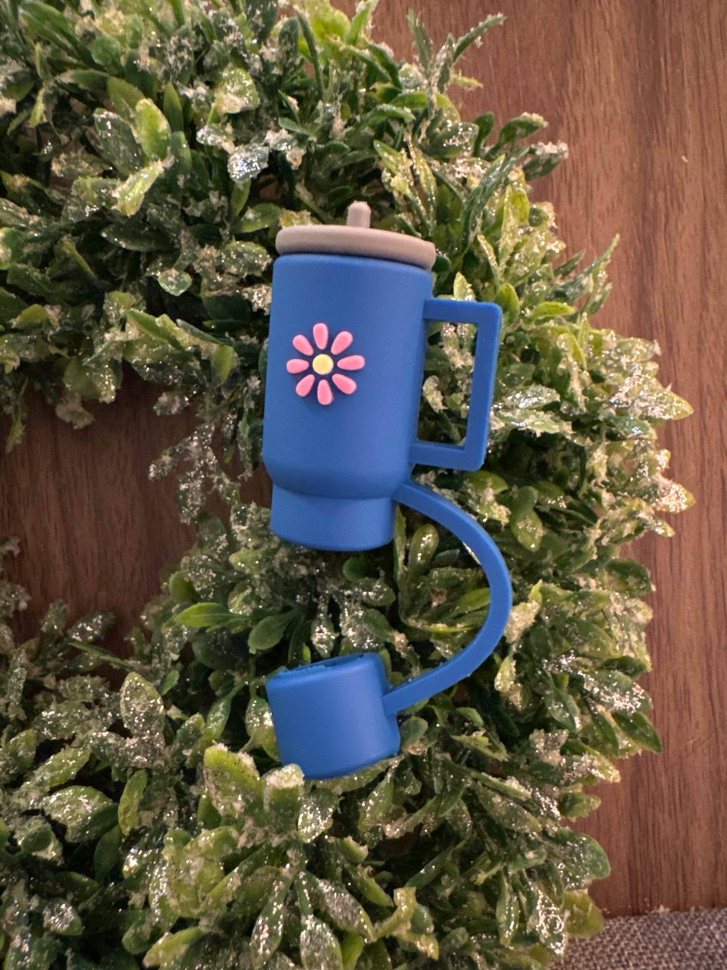 Dark Blue Flower Tumbler Straw Topper