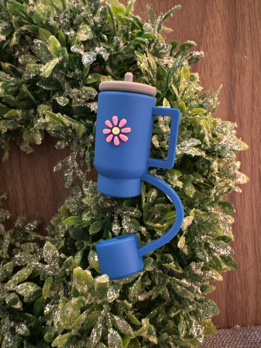 Dark Blue Flower Tumbler Straw Topper