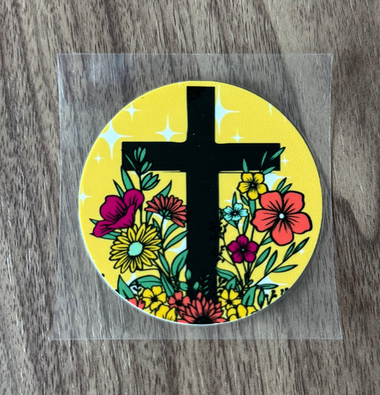 Flowery Cross Circle Decal