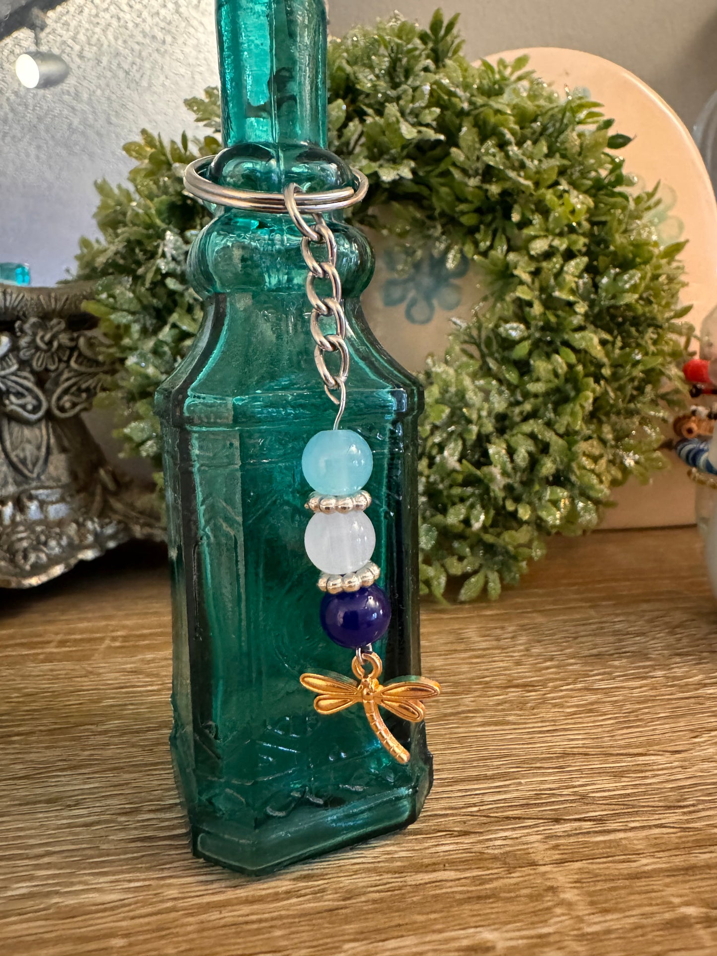 Beaded Blue Dragonfly Keychain