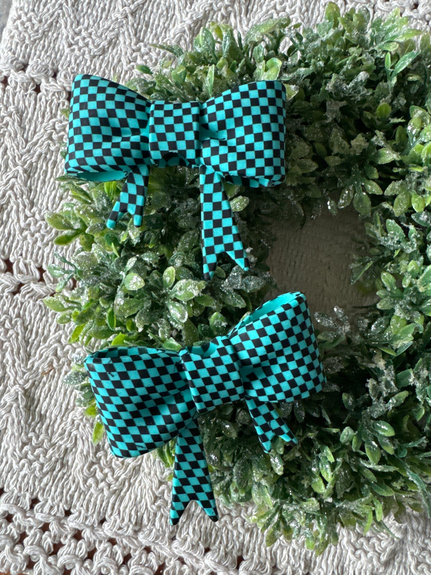 Teal Checkered Bow Focal