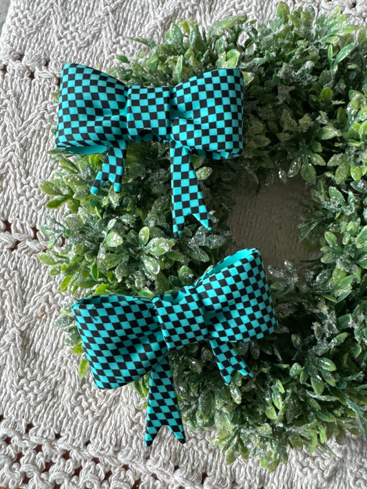Teal Checkered Bow Focal