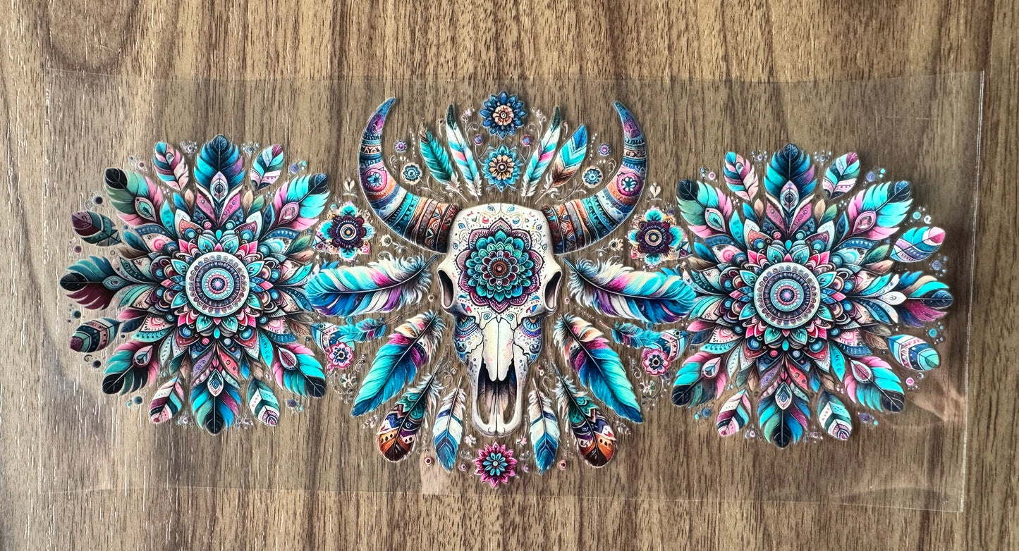 Blue Western Bull Skull Cup Wrap