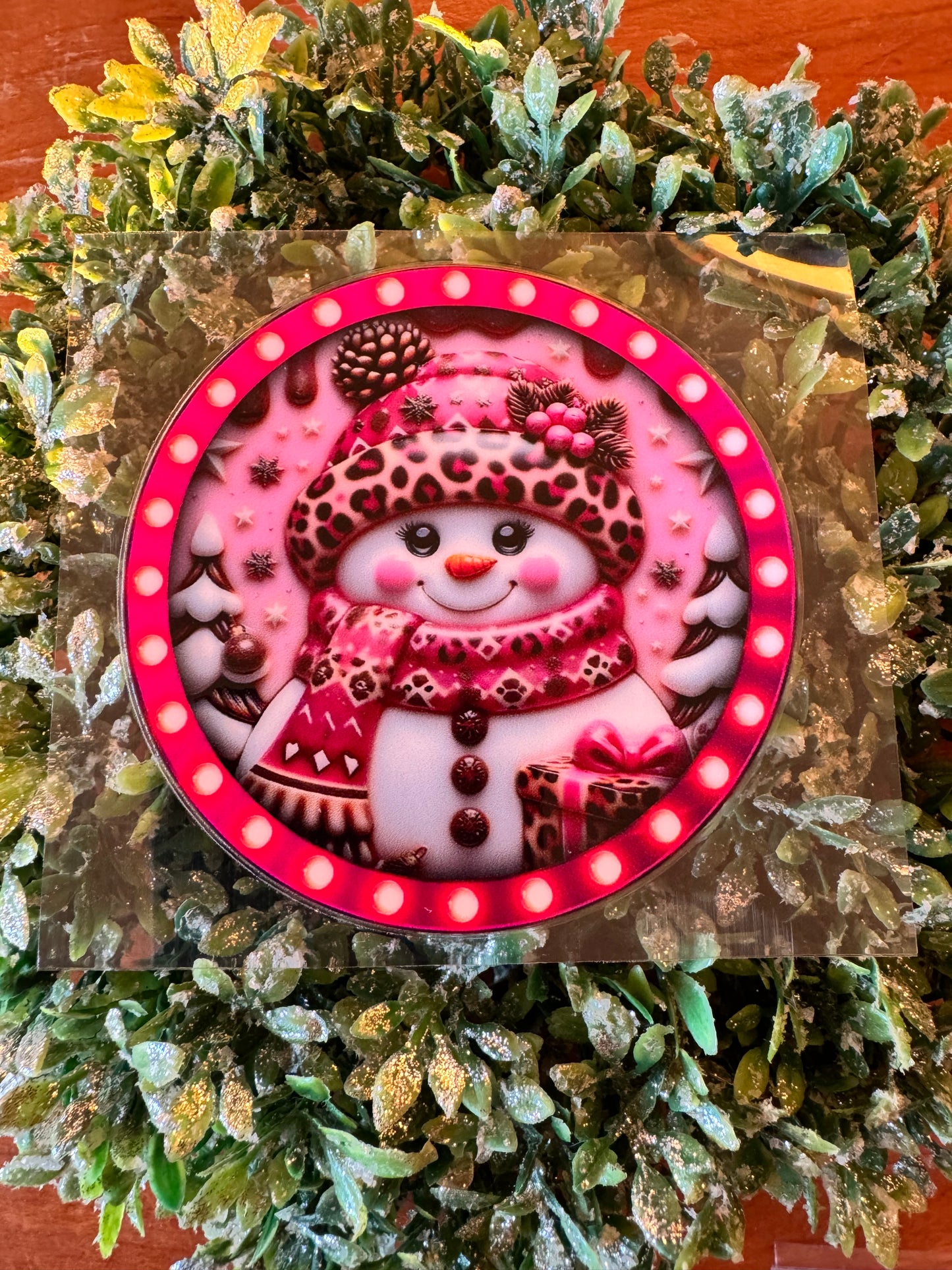 Pink Snowman Circle Decal