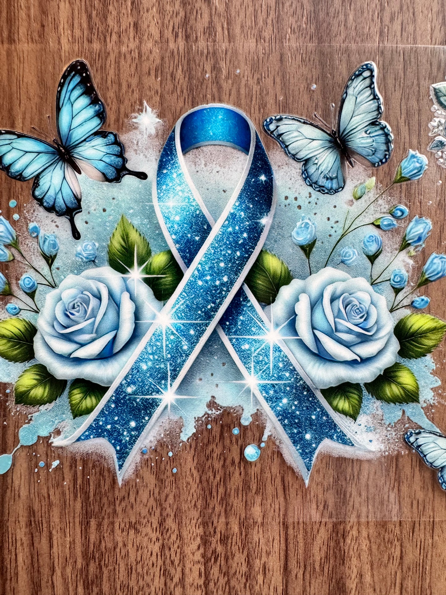 Blue Sparkly Awareness Ribbon Cup Wrap